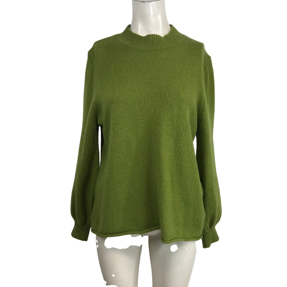 Gudrun Sjoden Mock Neck Ribbed Knit Sweater Green Medium‎ Wool Blend lagenlook